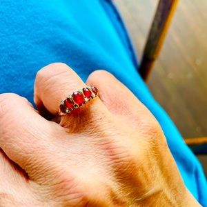 Antique 14k Ruby seed pearl 1.50ct cocktail ring. US 6 1/4.